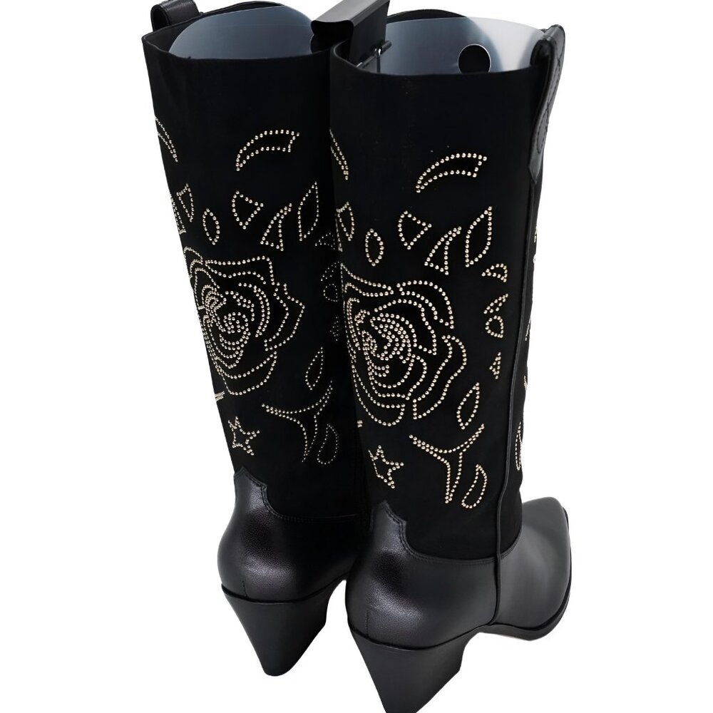 Jessica Simpson Tall Western Boots Black Gold Floral - US 9.5 M EU 40.5 - Picture 3 of 6